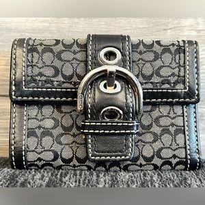 Coach Signature Compact Tri-fold Black Wallet. Like New